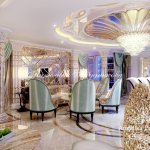 Living room design in art deco style in the Kutuzovskaya Riviera residential complex