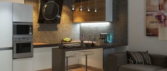 Дизайн кухни-гостиной в серых тонах с барной стойкой