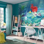 Photo wallpaper with a mermaid in a room with blue walls