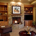 Stone fireplace surround in living room
