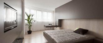 Коричневая мебель в интерьере спальни площадью 18 кв м