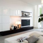 Spacious living room with white wall