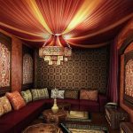 Luxurious interior design of a lounge area in Arabic style